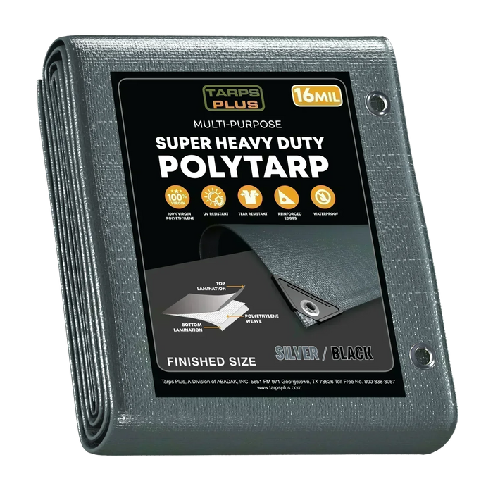 Silver Black 10' x 10' heavy tarps designed for outdoor utility and protective coverage tasks