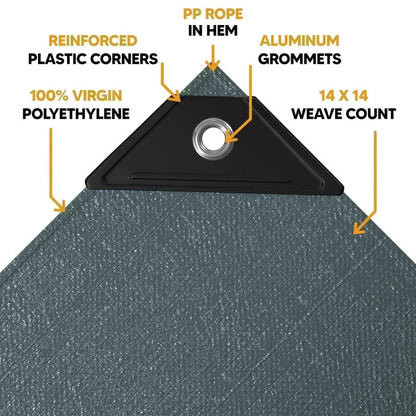 Silver Black 12' x 24' tarp featuring anchor fastening support and reinforced edge durability