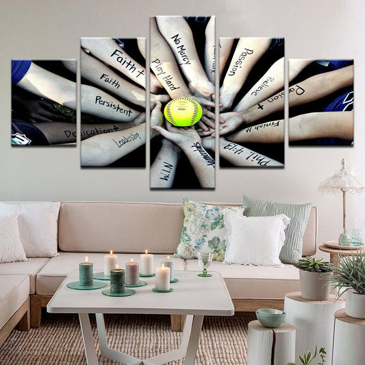 Softball Motivational 5 Panel Canvas Print Wall Art - GotItHere.com