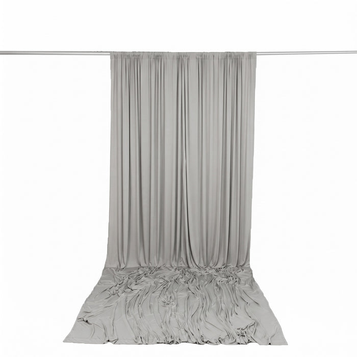 spandex backdrop curtains, stretch backdrop curtains, wrinkle free backdrop curtains, spandex backdrop panels, event backdrop curtains, wedding backdrop drapes, 4 way stretch backdrop#color_silver