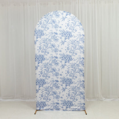 backdrop cover, fitted cover, chiara arch cover, spandex cover, arch cover, french toile backdrop cover#color_blue-white