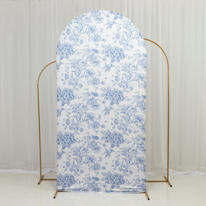 backdrop cover, fitted cover, chiara arch cover, spandex cover, arch cover, french toile backdrop cover#color_blue-white