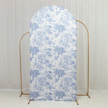 backdrop cover, fitted cover, chiara arch cover, spandex cover, arch cover, french toile backdrop cover#color_blue-white