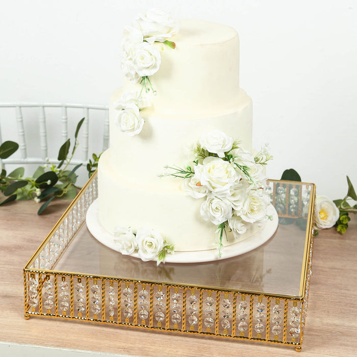 crystal beaded cake stand, metal cake stand, cake stand, square cake stand,  dessert display#color_gold
