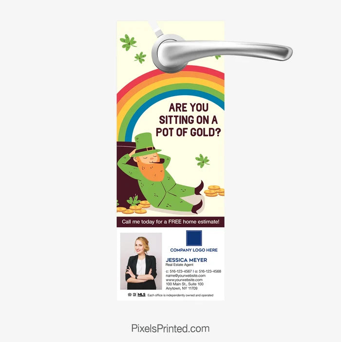Coldwell Banker Realty St. Patrick's door hanger on pot of gold theme for property equity.