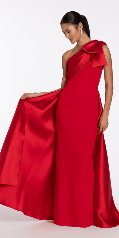 red/size/4/ missy/Camille La Vie/Stretch Crepe One Shoulder Dress with Mikado Cascades/front alt 2