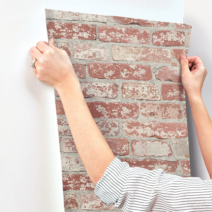 A chart illustrating the number of WallPops Stuccoed Brick Peel and Stick Wallpaper rolls required based on wall length 2–46 ft and ceiling height 8–10 ft, complete with diagrams for measuring each dimension. This tool helps you accurately estimate how much WallPops removable wallpaper you’ll need for your DIY decor projects.
