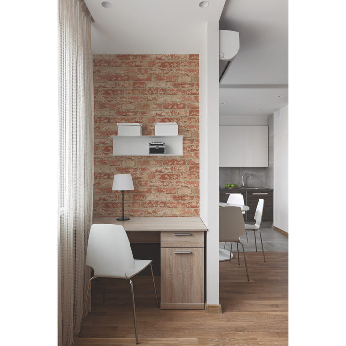 Stuccoed Brick Peel and Stick Wallpaper in a room setting
