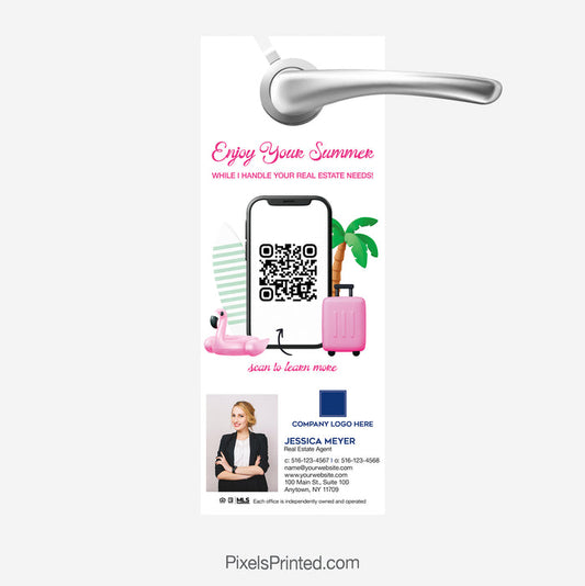 Summer real estate branding door hanger for Coldwell Banker Realty agents with QR code