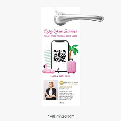 Summer real estate door hanger for Realty ONE Group agents promoting buying and selling opportunities