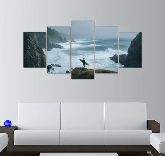 Surfer Overlooking Crescent Beach at Ecola Point, Oregon