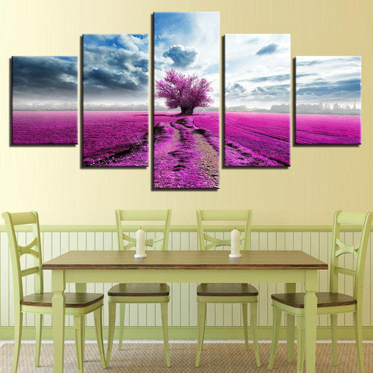Purple Lavender Tree In A Field 5 Panel Canvas Print Wall Art - GotItHere.com