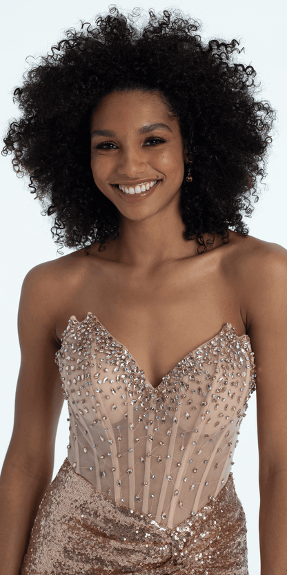 Sweetheart Beaded Corset Trumpet Dress with Sequin Skirt - Camille La Vie
