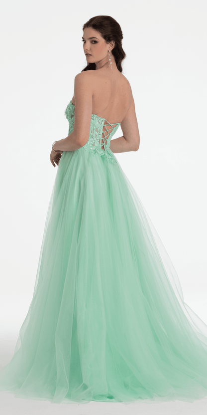 Sweetheart Embroidered Corset Glitter Mesh Ballgown - Camille La Vie