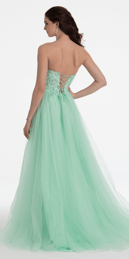 Sweetheart Embroidered Corset Glitter Mesh Ballgown - Camille La Vie