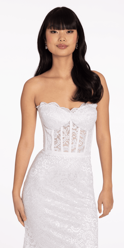 white/size/4/missy/Camille La Vie/Sweetheart Glitter Floral Lace Corset Trumpet Dress/close up alt