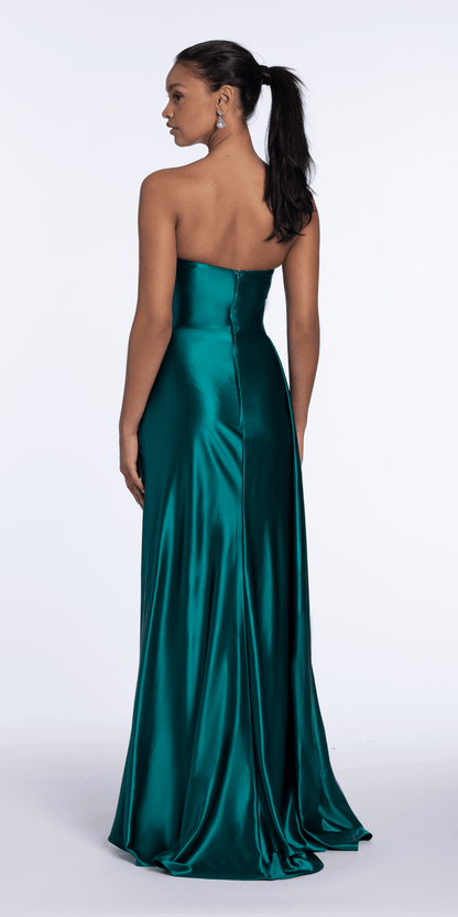 emerald/size/4/missy/Camille La Vie/Sweetheart Sparkle Stretch Satin Column Dress with Side Drape/back