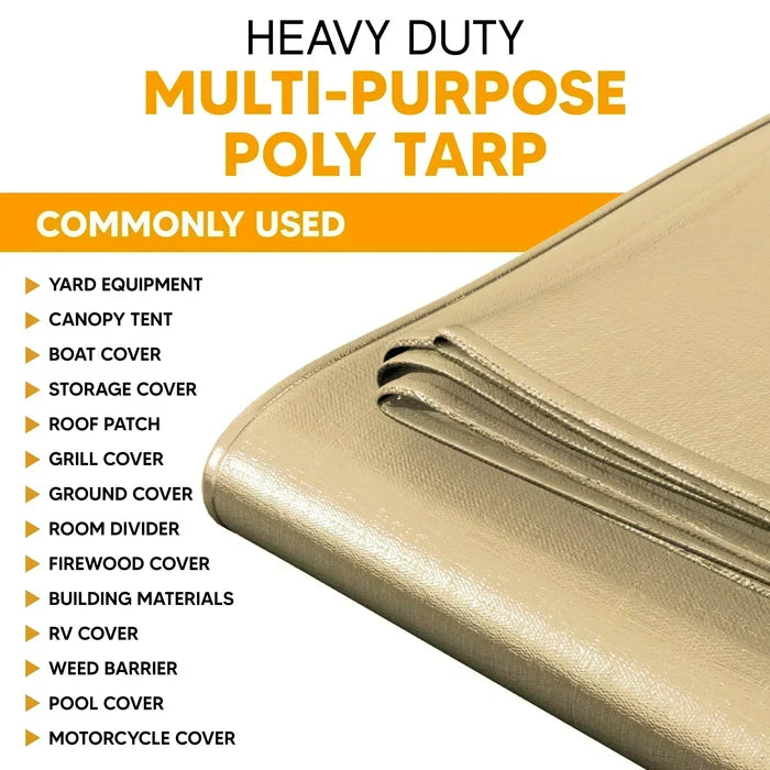 Tan 14' x 20' beige tarp suitable for storage coverage and outdoor utility projects