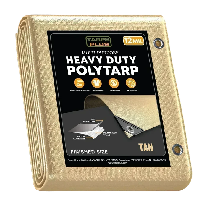 Tan 20' x 30' extra coverage tarp designed for outdoor utility and protection tasks