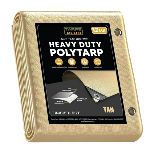 Tan 20' x 30' extra coverage tarp designed for outdoor utility and protection tasks