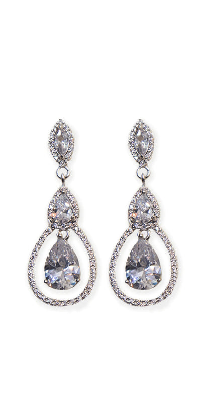 silver/one size/ Camille La Vie/Tear Drop Halo Cubic Zirconia Earrings /front