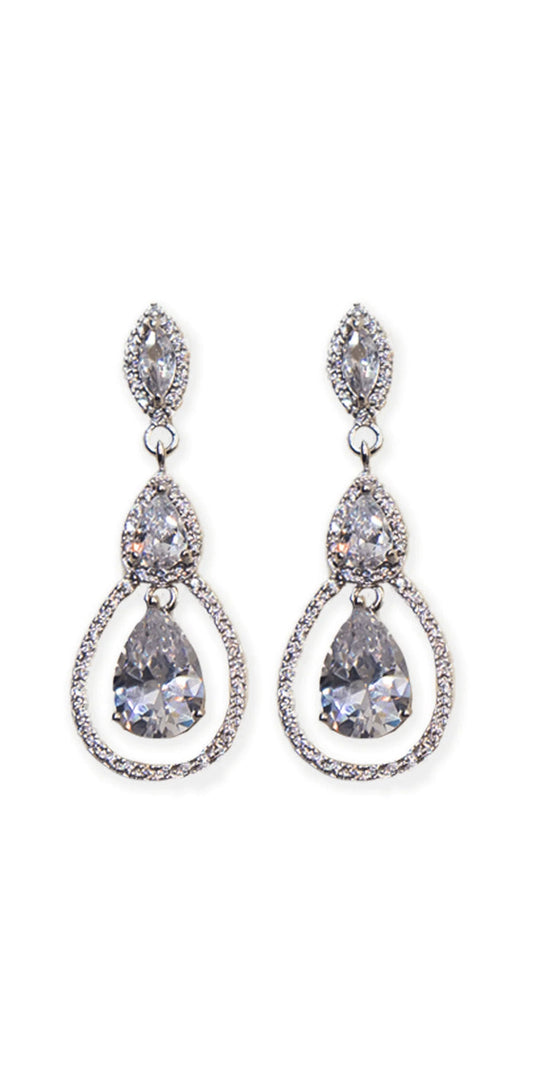 silver/one size/ Camille La Vie/Tear Drop Halo Cubic Zirconia Earrings /front