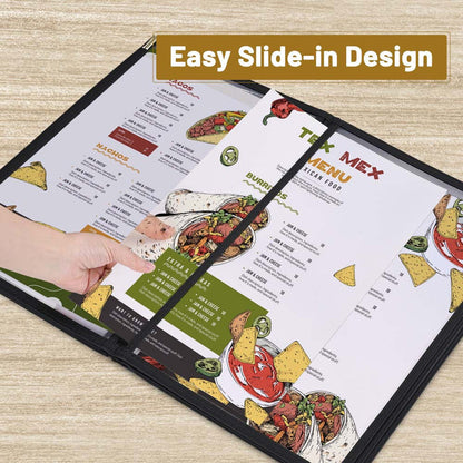 TheLAShop 10ct/pk PU Leather Menu Cover + PVC Holders 8-View 8-1/2x14 Image