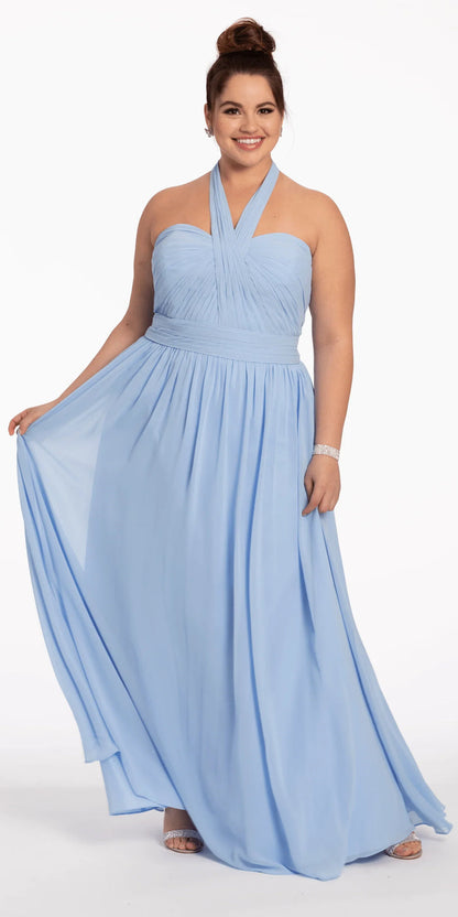light-blue/size/14/plus/Camille La Vie/Tie Neck Halter Dress/front