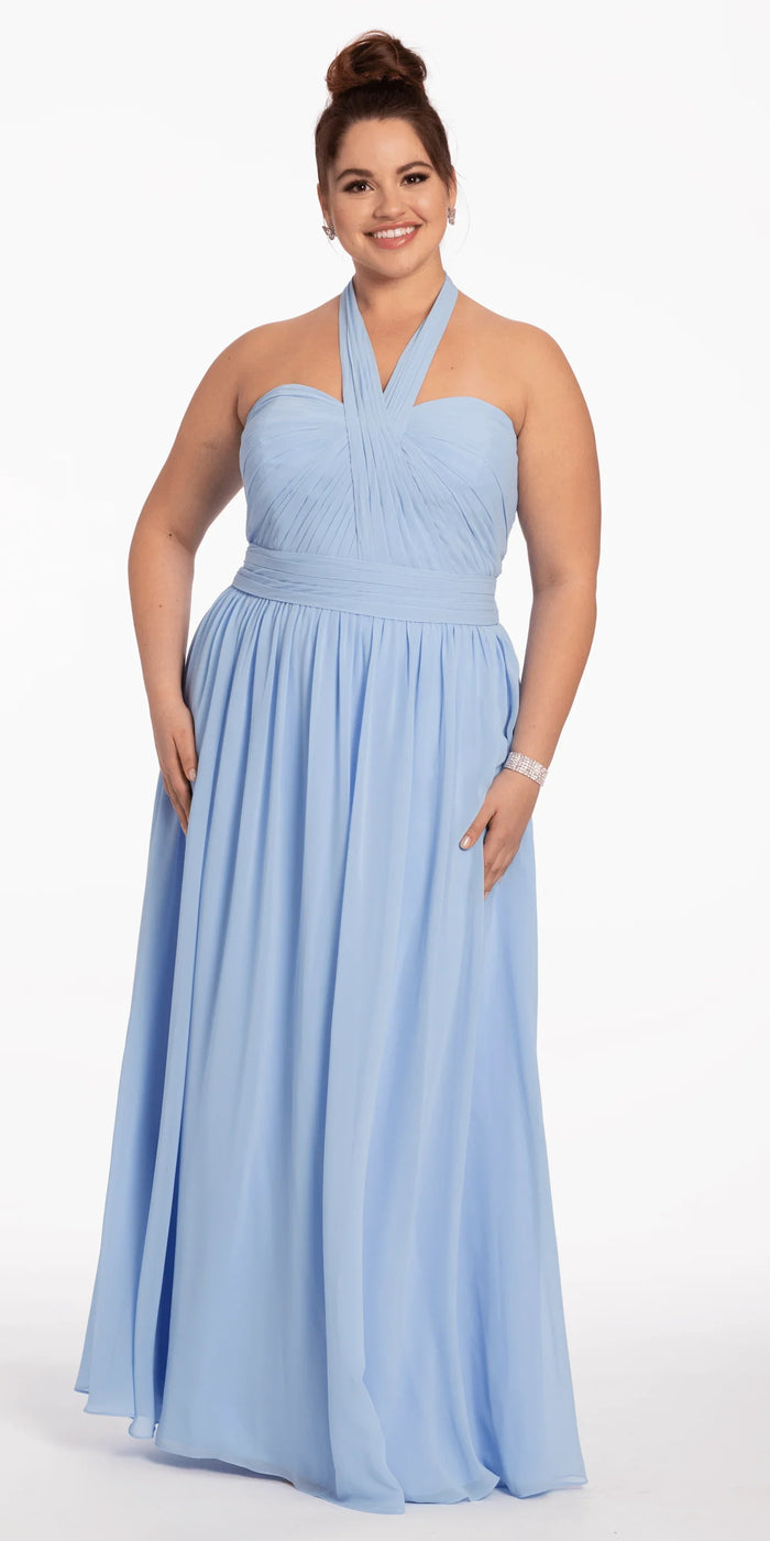 light-blue/size/14/plus/Camille La Vie/Tie Neck Halter Dress/front alt