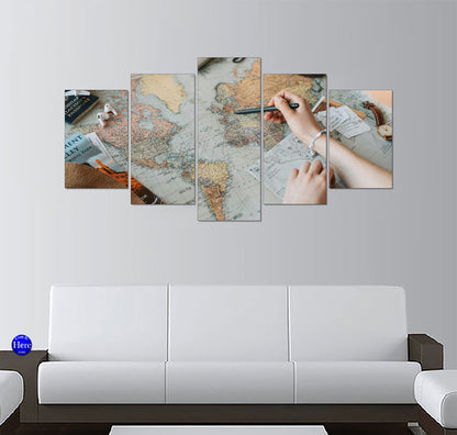 Traveler Tracing a Route on a Vintage World Map with Passport