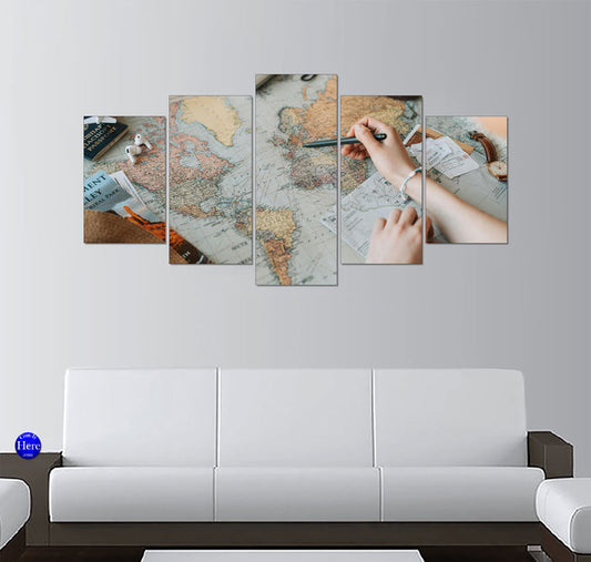 Traveler Tracing a Route on a Vintage World Map with Passport