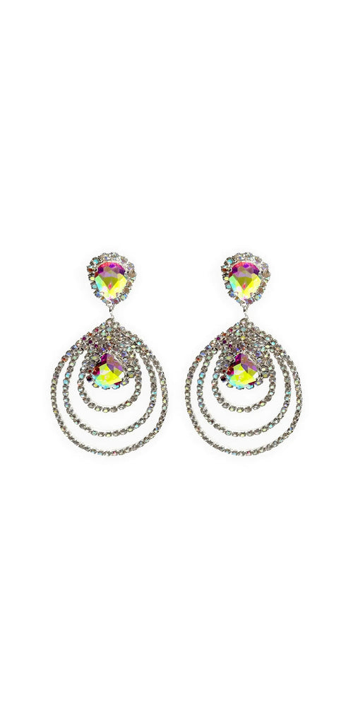 silver/one size/Camille La Vie/Triple Halo Iridescent Rhinestone Earrings /front