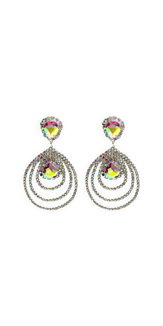 silver/one size/Camille La Vie/Triple Halo Iridescent Rhinestone Earrings /front