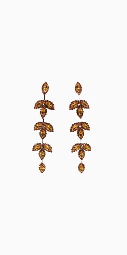 gold/one size/ Camille La Vie/Triple Leaf Linear Drop Earrings /front
