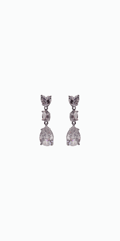 silver/ one size/ Camille La Vie/Triple Stone Pear Shape Cubic Zirconia Earrings/front
