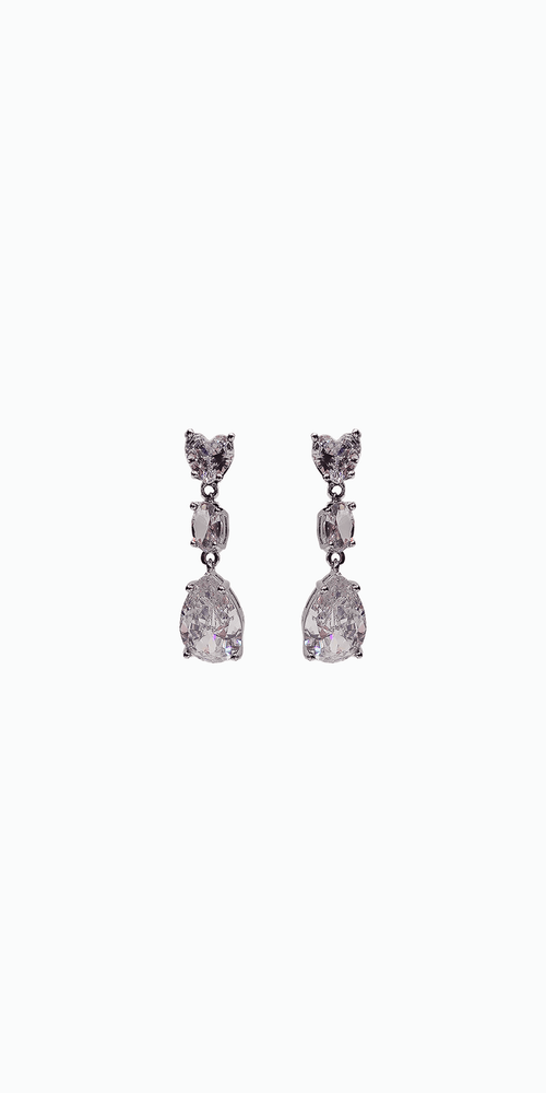 silver/ one size/ Camille La Vie/Triple Stone Pear Shape Cubic Zirconia Earrings/front