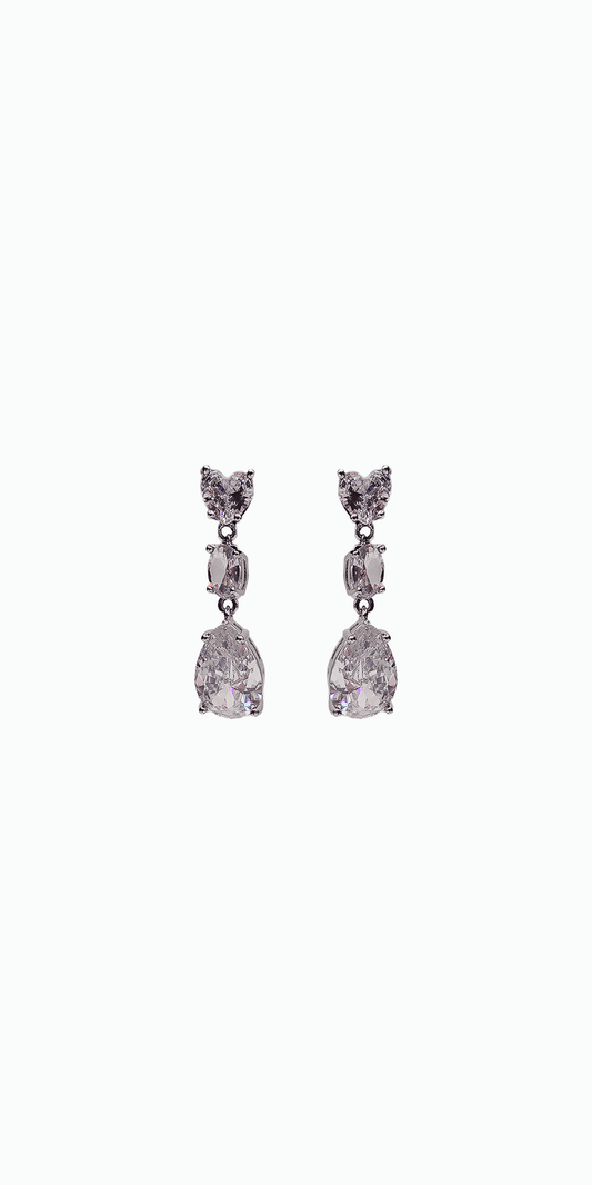 silver/ one size/ Camille La Vie/Triple Stone Pear Shape Cubic Zirconia Earrings/front