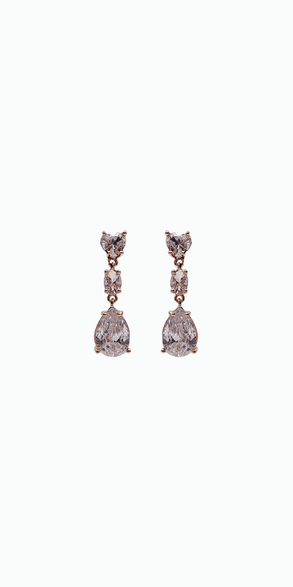 gold/ one size/ Camille La Vie/Triple Stone Pear Shape Cubic Zirconia Earrings/front