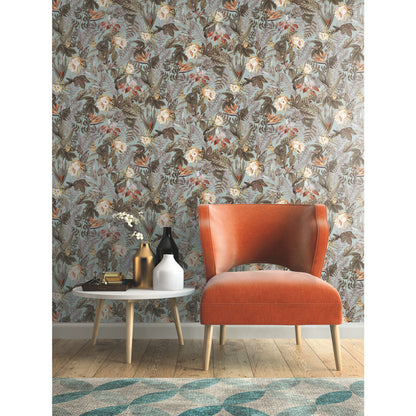Tropical Flowers Peel and Stick Wallpaper in a room setting