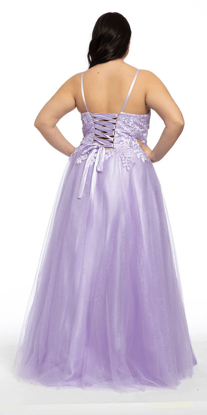 lilac/size/14/plus/Camille La Vie/Tulle Lace Up Back Ballgown with 3D Appliques/back