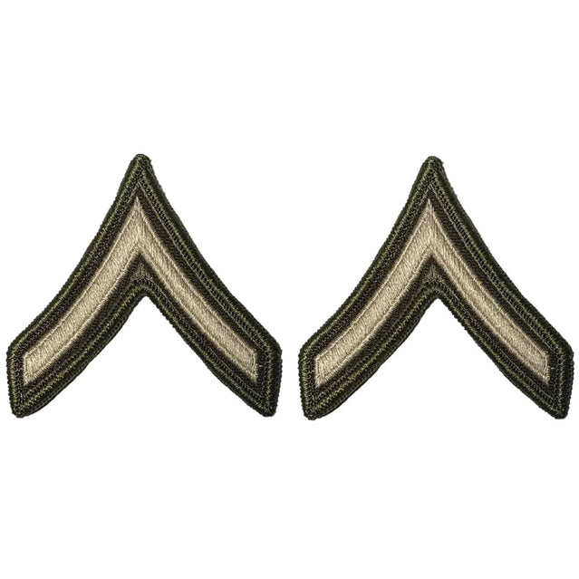 U.S. Army Private E-2 Rank Chevron Patches, AGSU Green Service Uniform