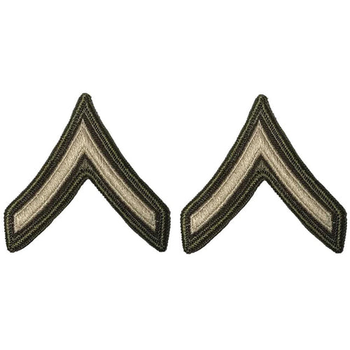 U.S. Army Private E-2 Rank Chevron Patches, AGSU Green Service Uniform