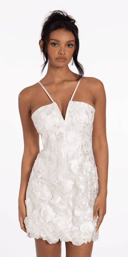 ivory/size/4/missy/Camille La Vie/V Notch Halter Mesh 3D Floral Dress with Scalloped Hem/front alt 1