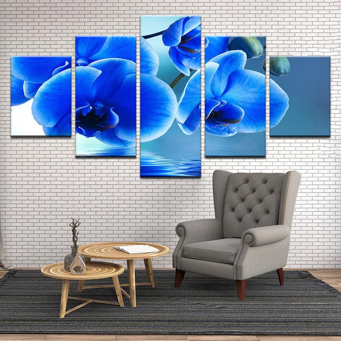 Blue Orchids 5 Panel Canvas Print Wall Art - GotItHere.com