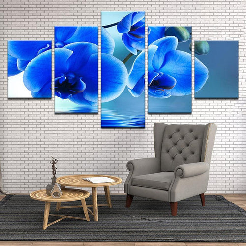 Blue Orchids 5 Panel Canvas Print Wall Art - GotItHere.com