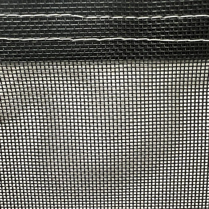 Black 10' x 10' vinyl mesh tarp showing textured mesh surface and stitched border