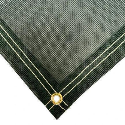 Green 10' x 16' vinyl mesh tarp with strengthened corner support and brass grommet