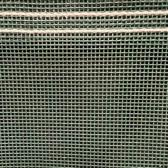 Green 10' x 16' vinyl mesh tarp displaying high airflow mesh fabric and edge binding