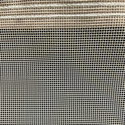 Tan 5' x 7' vinyl mesh tarp featuring breathable mesh grid and stitched edging