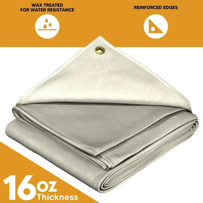 White 12' x 20' rugged canvas tarp designed for durable weather resistant protection